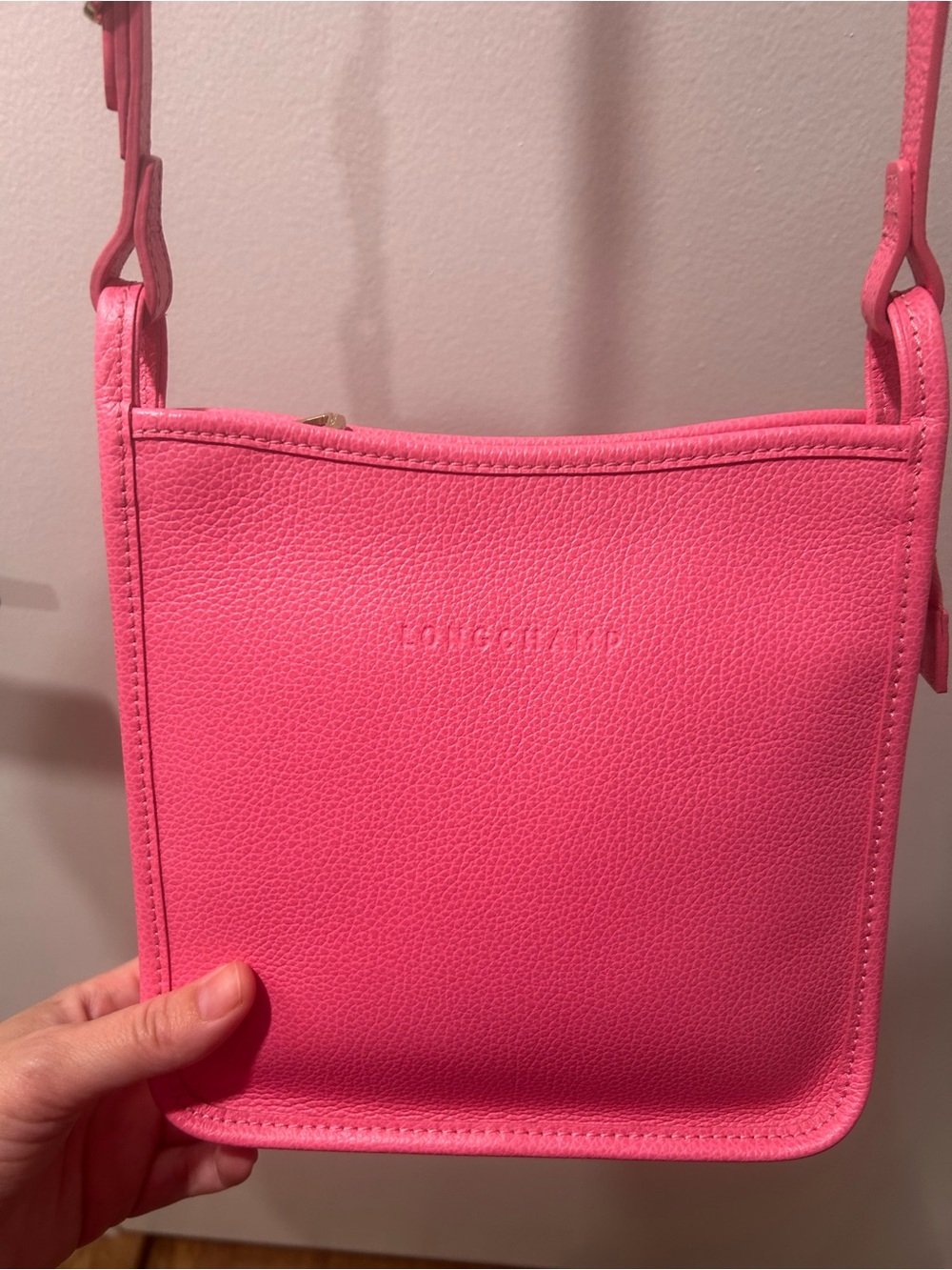 Longchamp Le Foulonné Small Leather Crossbody in Candy Pink - Made in France